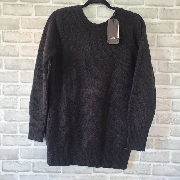 Armani Exchange Black V Back Sweater Pullover Tunic Womens M $130 - Picture 1 of 10